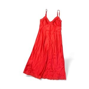 Vintage Red Satin Lace Slip Dress Nightgown Lingerie Romantic Coquette Holiday